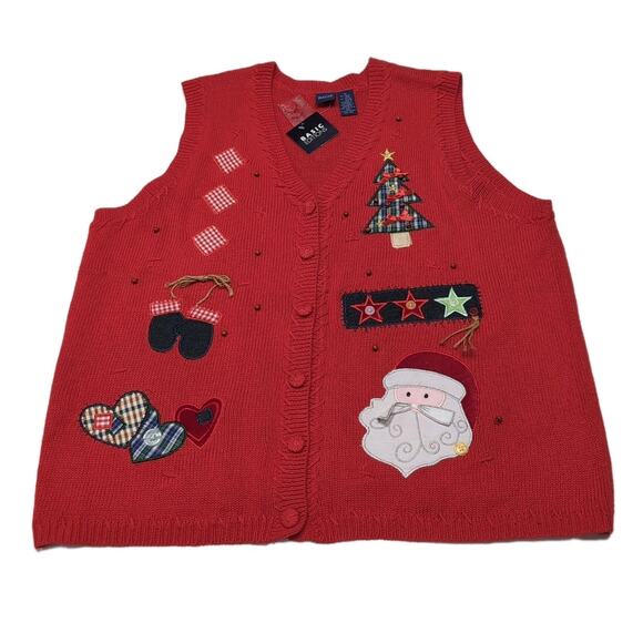 VTG Basic Editions Ugly Christmas Sweater Vest Womens Plus Size 2X Red NEW NWT - Picture 1 of 13